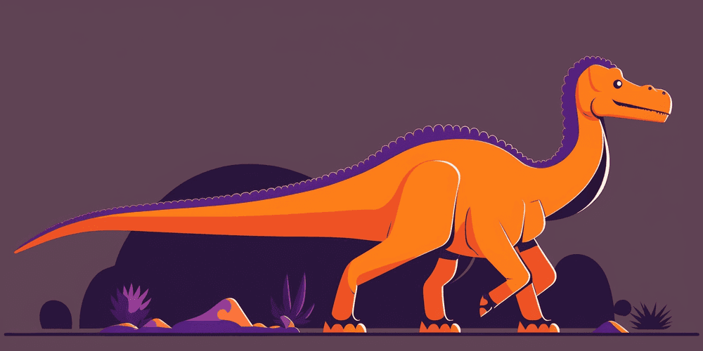 A dinosaur with a very long tail, the tail is very long, it is stretched across the ground