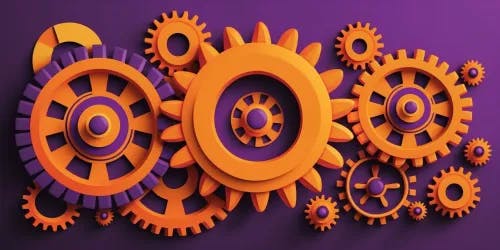 Several gears connecting, forming a big gear, all connected