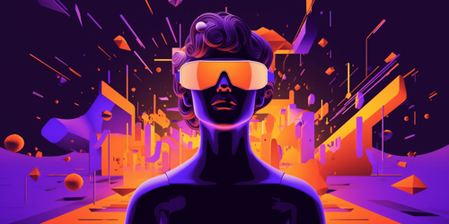 woman navigating a futuristic world through VR glasses