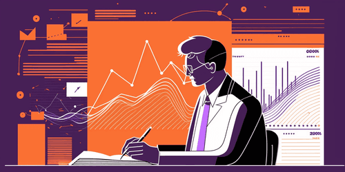 A copywriter sitting down writing strategies on a sheet and charts in the background