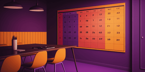 A large calendar on the wall of a meeting room, with some markings on it